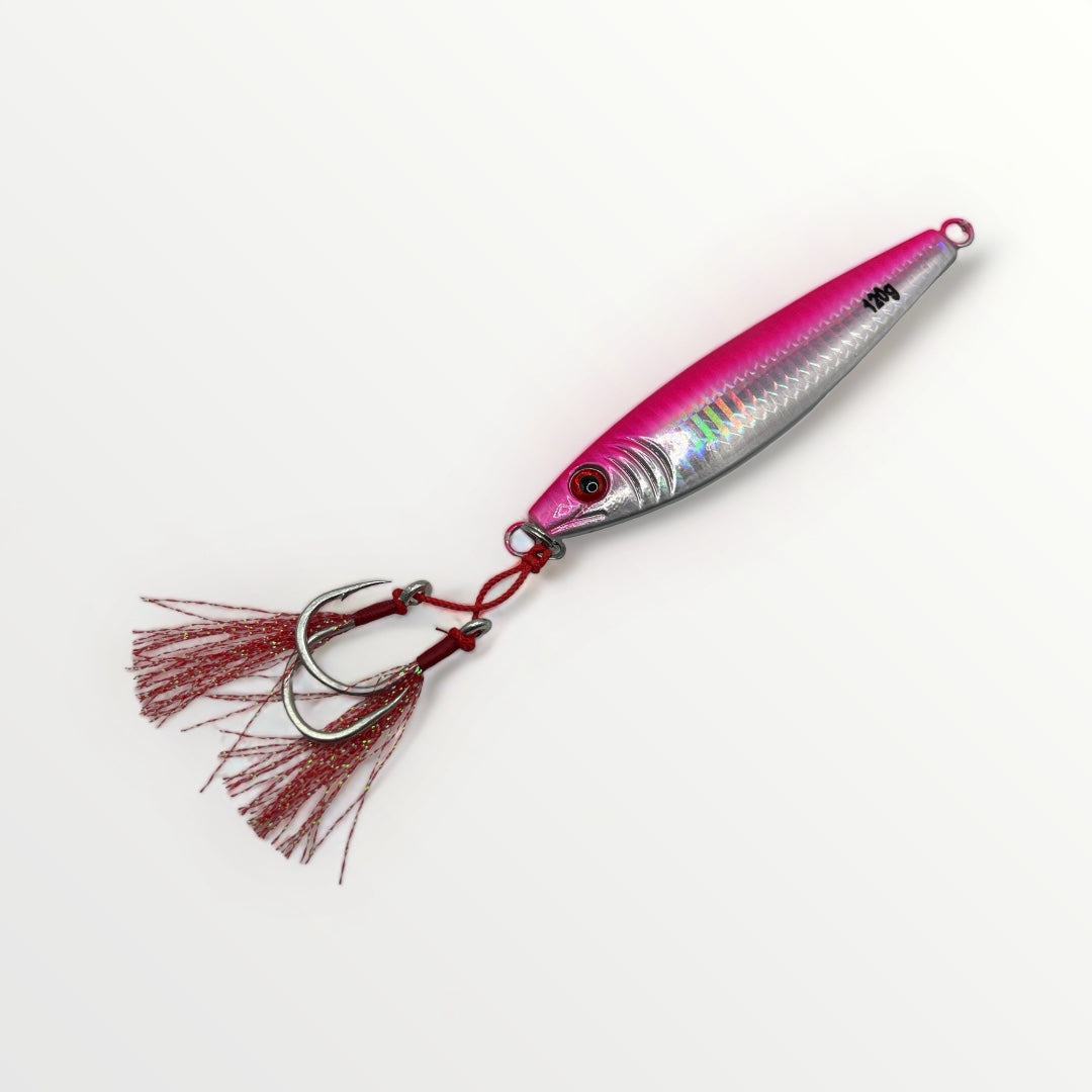 LUMINOUS SNAKE JIG couleur PINK_WHITE avec hameçons doubles en stainless.