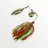 Leurre SPINNERBAIT de couleur FIRE TIGER  vert, rouge et jaune.